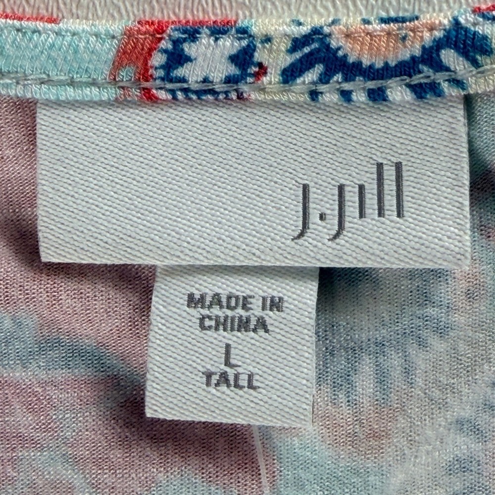 J. Jill Women Tall L Floral Sleeveless Knit Dress Aqua Coral Hibiscus 132803 NWT - Picture 7 of 8